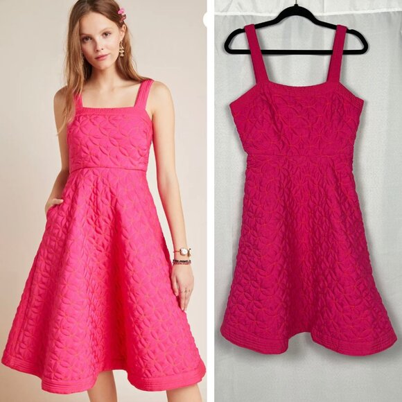 Anthropologie Dresses & Skirts - Maeve Anthropologie Tomasa Quilted Mini Dress Hot Pink 4 Modest A-Line + Pockets
